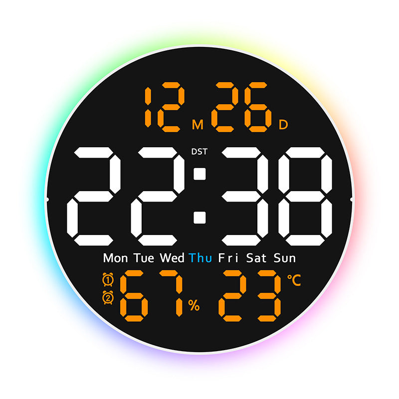 Eprolo 10-inch digital wall clock with mood light, temperature, humidity, date, week, timer, brightness, remote, DST, LED alarm
