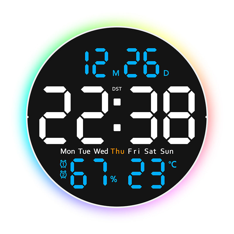 eprolo 10-inch digital wall clock with mood light, temperature, humidity, date, week display, timer, brightness adjustment, remote, LED alarm