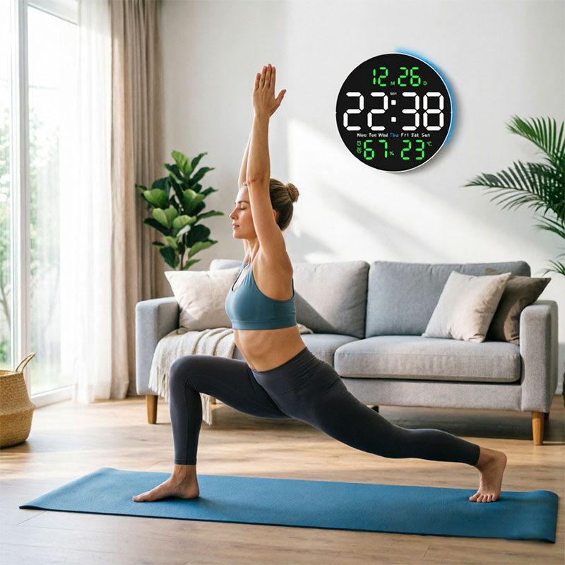 eprolo 10-inch digital wall clock with mood light, temperature, humidity, date, week, timer, remote, brightness, DST, and LED alarm