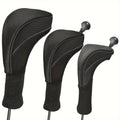 Set of three eprolo long-neck golf club headcovers with numbered wooden protectors for durable golf club protection.
