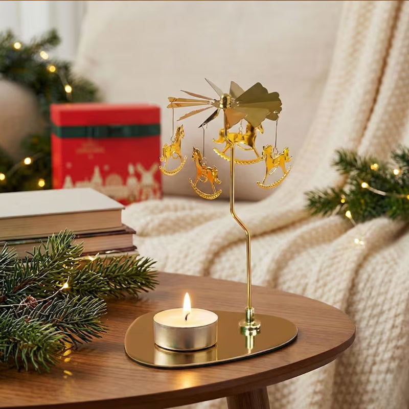 Eprolo carousel candle spinner holder with rotating heat-powered candlestick and tray, decorative and functional candle display.