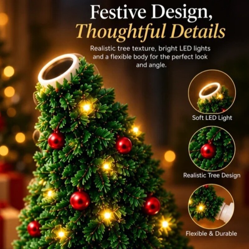 Eprolo Christmas projector light USB-powered holiday night light with 6+ patterns, flexible tree lamp for bedroom and ceiling decor.