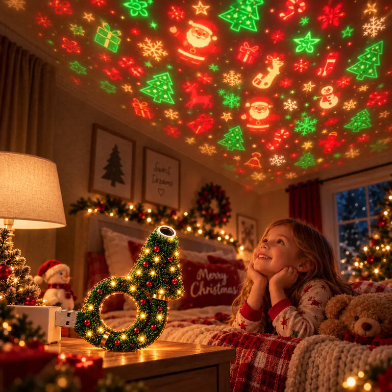 eprolo Christmas projector light USB-powered holiday night light with 6+ patterns, flexible tree lamp for bedroom or ceiling decor