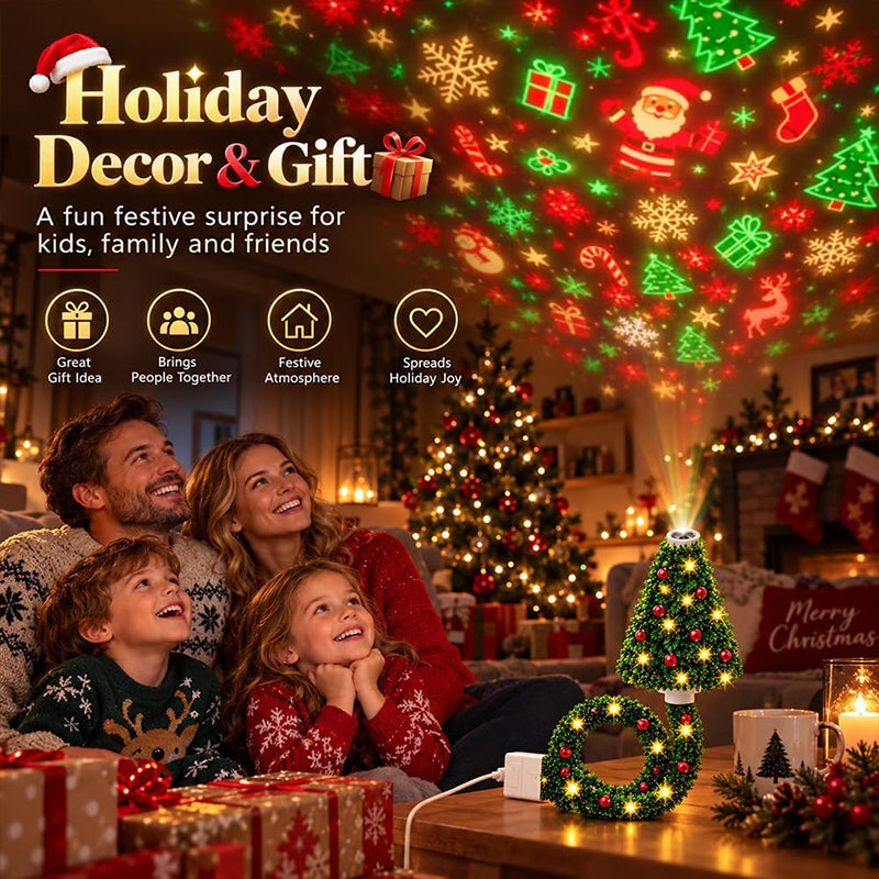 Eprolo Christmas projector light USB-powered holiday night light with 6+ patterns, flexible tree lamp for bedroom and ceiling decor.