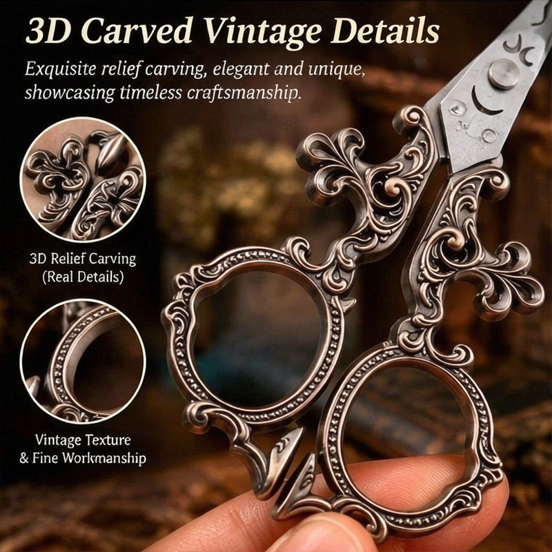 European Victorian carved embroidery scissors by eprolo, vintage-style thread snips and cross-stitch tailoring shears for sewing projects.