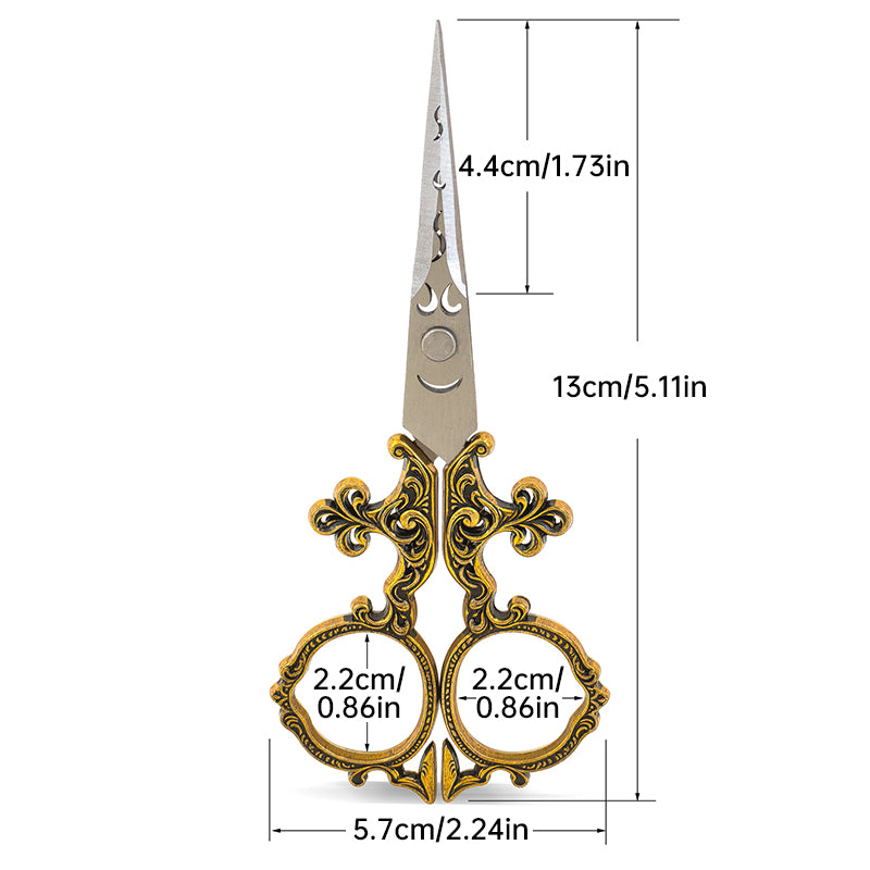 European Victorian carved scissors by eprolo, vintage embroidery thread snips and cross-stitch tailoring shears with ornate design.