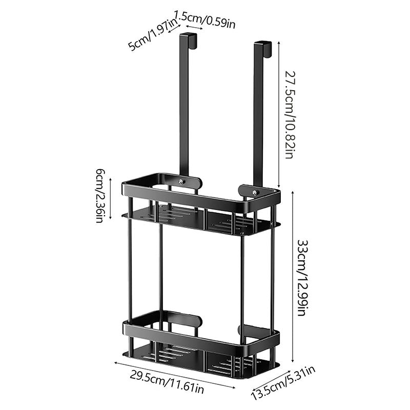 Eprolo hanging bathroom organizer for glass doors, 2-tier over-the-door storage shelf, rust-resistant toiletries rack.