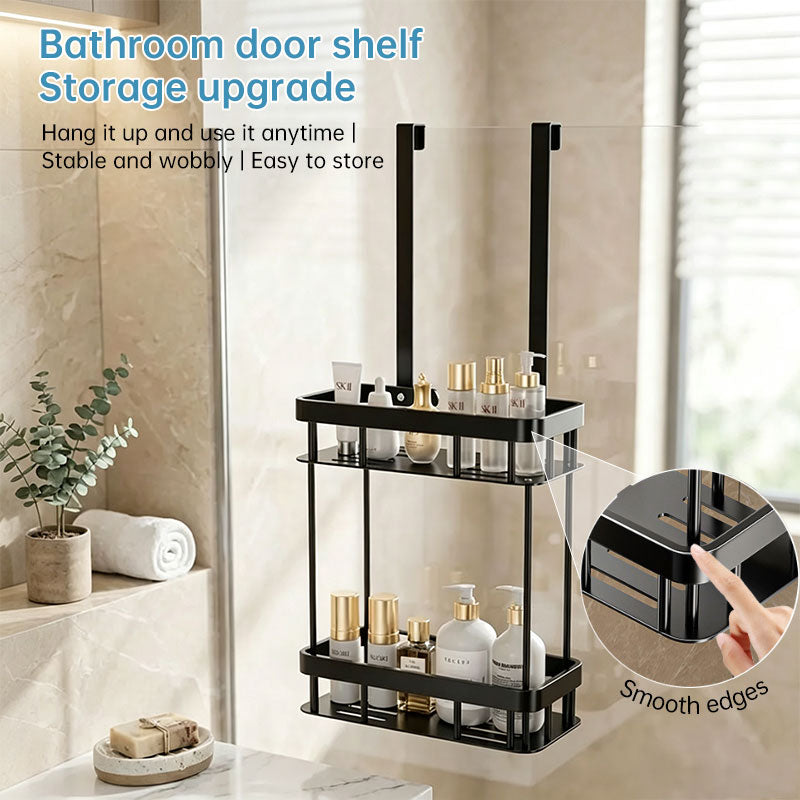 Eprolo hanging bathroom organizer for glass doors, 2-tier over-the-door storage shelf, rust-resistant toiletries rack.