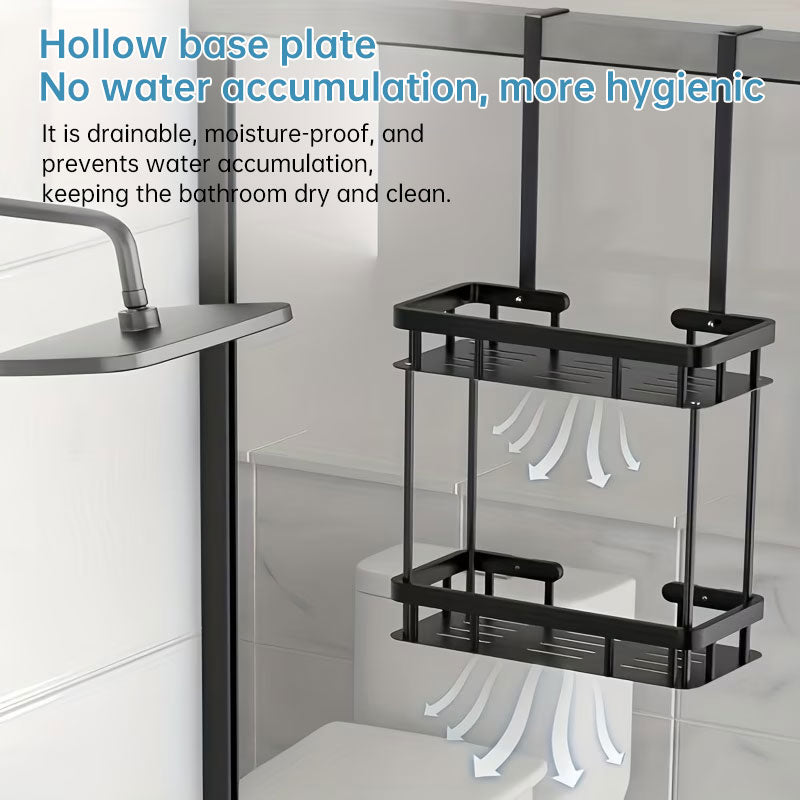 eprolo hanging bathroom organizer for glass doors, 2-tier over-the-door storage shelf, rust-resistant toiletries rack
