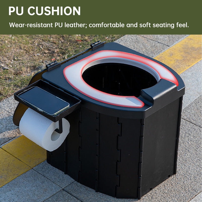Portable PU toilet with lid by eprolo, 200kg capacity, suitable for camping, outdoor adventures, and car emergencies.