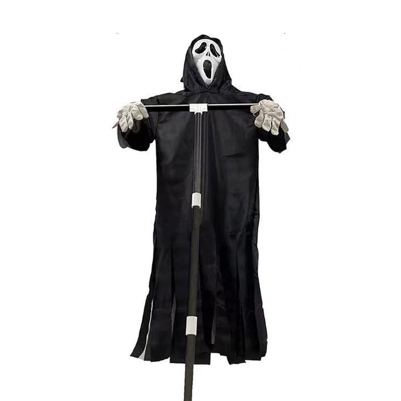 Scary Halloween ghost robe costume with crow prop, horror phantom cloak dress for men and women, suitable for cosplay.