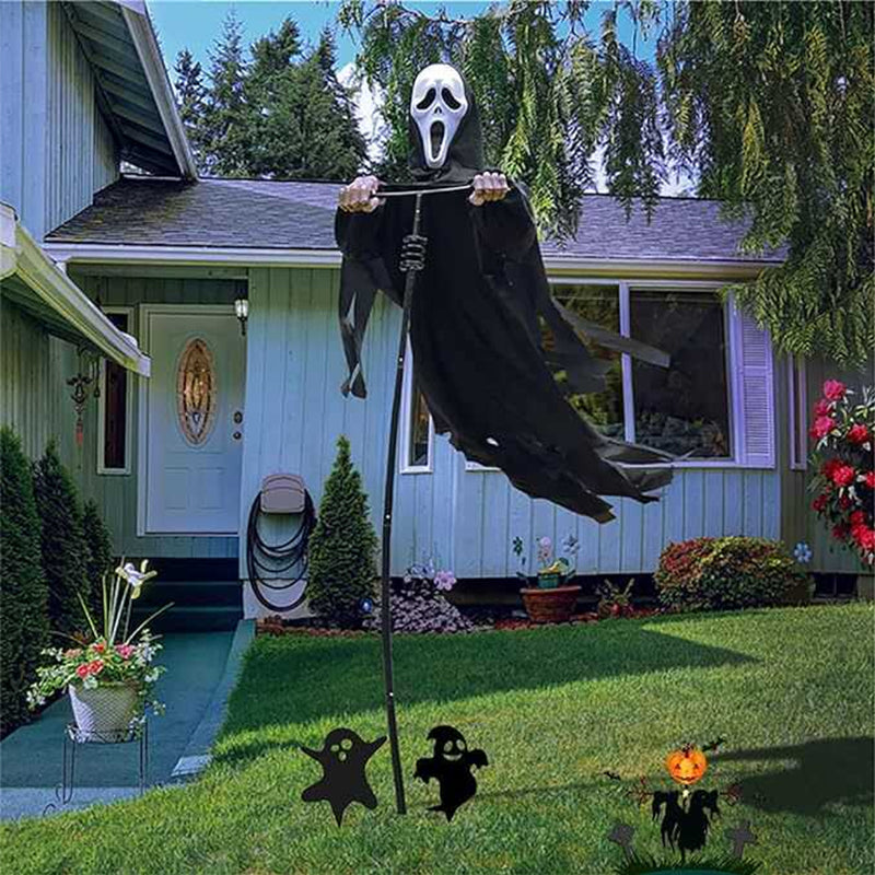 Scary Halloween ghost robe costume with crow prop, horror phantom cloak dress for men and women, cosplay spooky ghost attire
