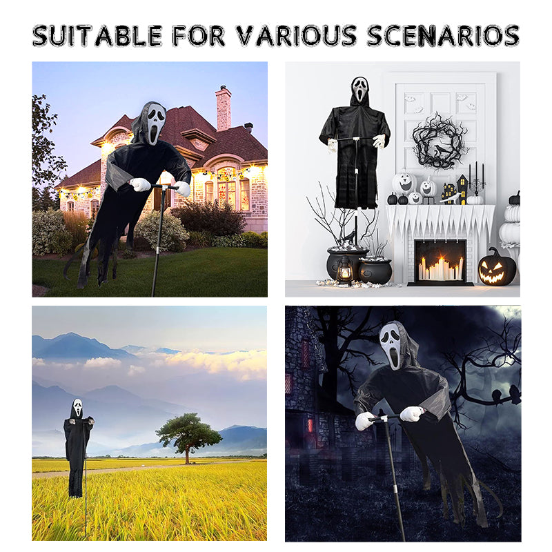 Scary Halloween ghost robe costume with crow prop, horror phantom cloak dress for men and women, perfect for cosplay and spooky events.