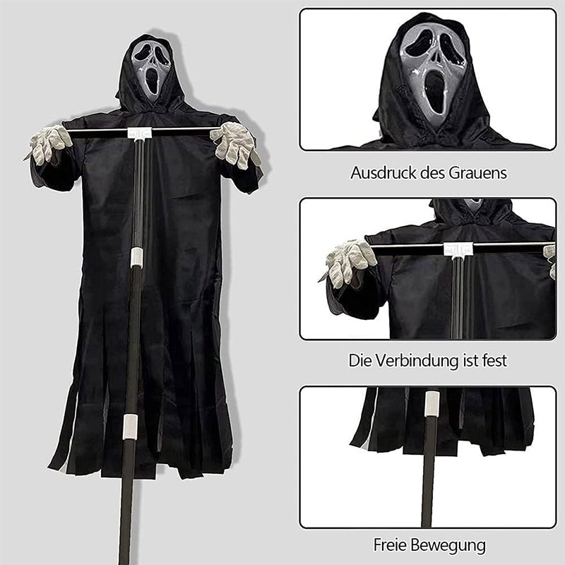 Scary Halloween ghost robe costume with crow prop, horror phantom cloak dress for men and women, suitable for cosplay and costumes.
