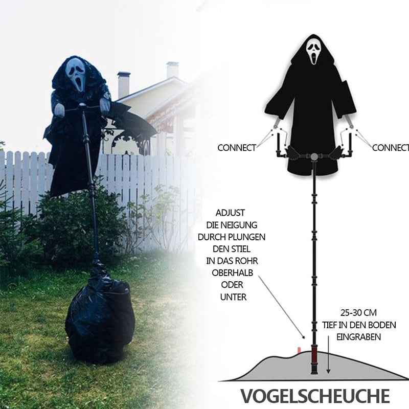 Eprolo scary Halloween ghost robe costume with crow prop, horror phantom cloak dress for men, women, and cosplay.