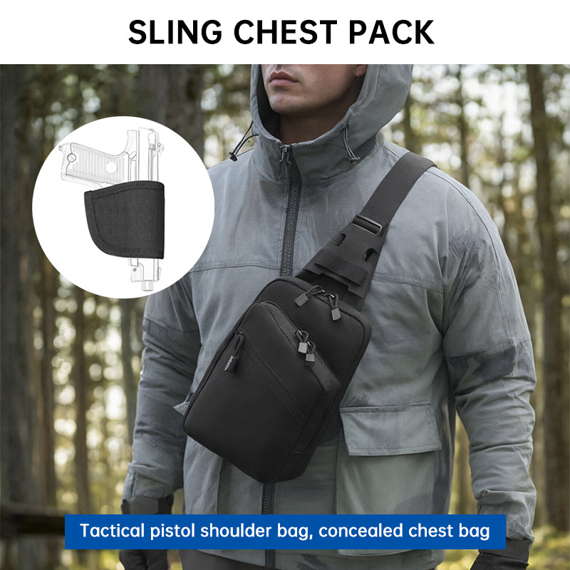 Eprolo tactical pistol transport bag with holster, crossbody sling for concealed carry, outdoor use, and EDC handgun storage.