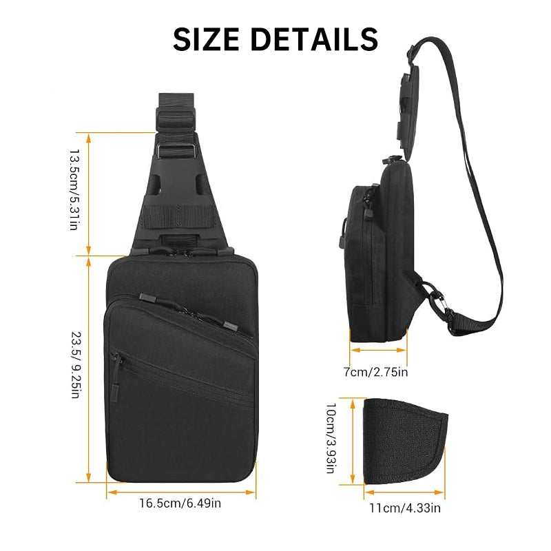 Eprolo tactical pistol transport bag with holster, concealed carry crossbody sling for handgun and outdoor range use.