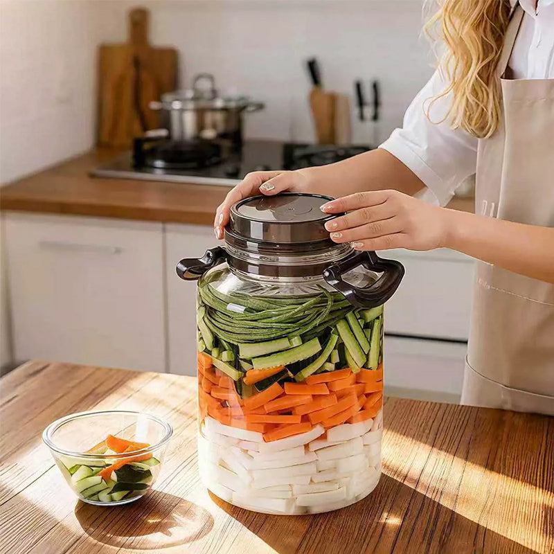Large black eprolo pickling jar with airtight lid, leak-proof food-grade storage jar and handle, ideal for preserving foods.