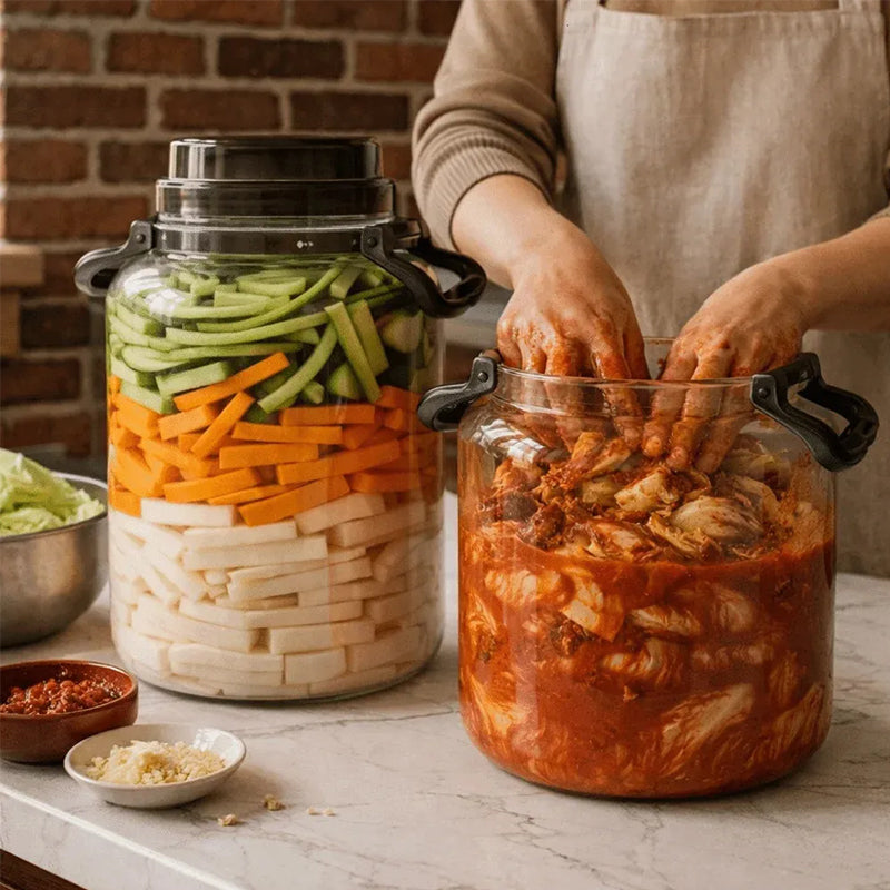 Black 5L pickling jar with airtight lid, leak-proof food-grade storage jar and handle by eprolo