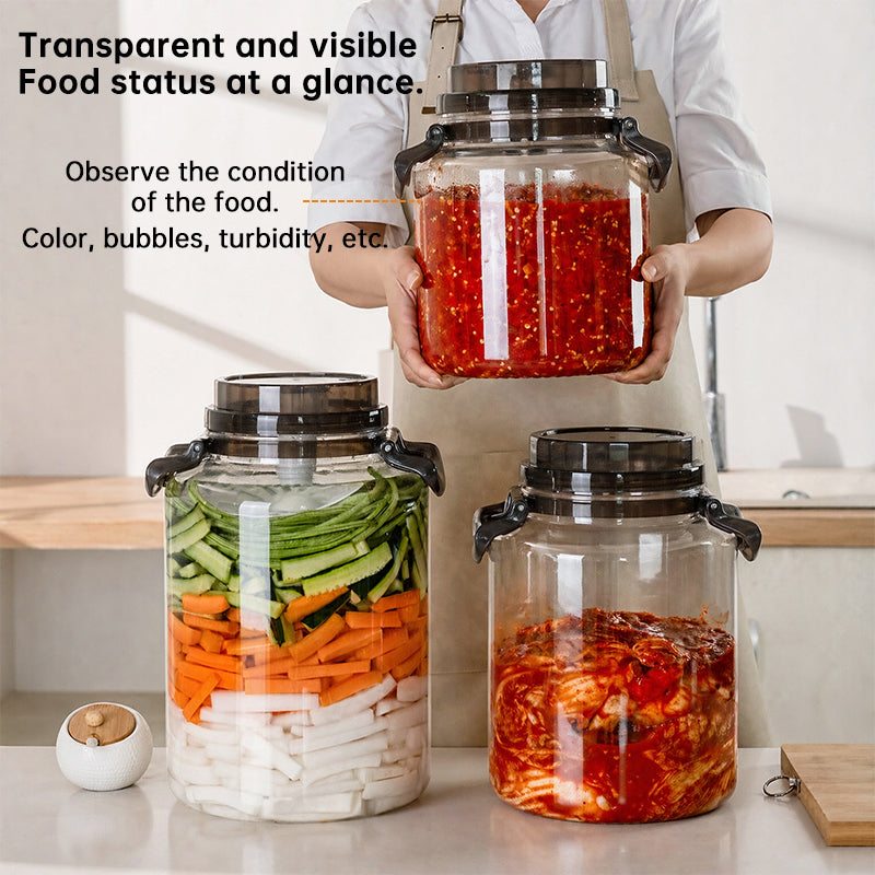 Large black eprolo pickling jar with airtight lid, leak-proof food-grade storage jar with handle for fresh preservation