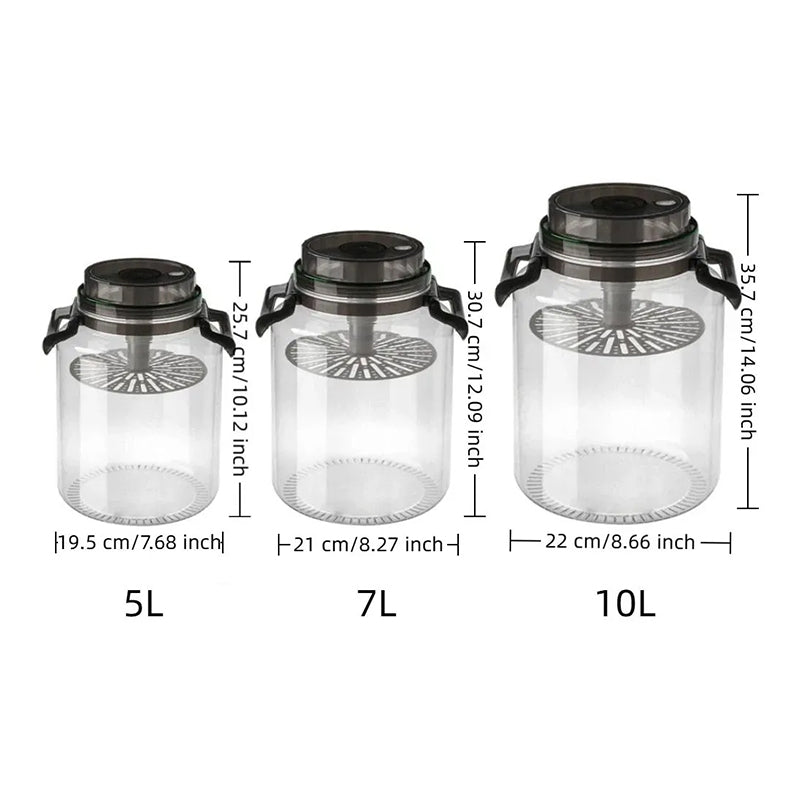 Black large pickling jar with airtight lid, handle, and leak-proof food-grade glass for preserving vegetables and foods.