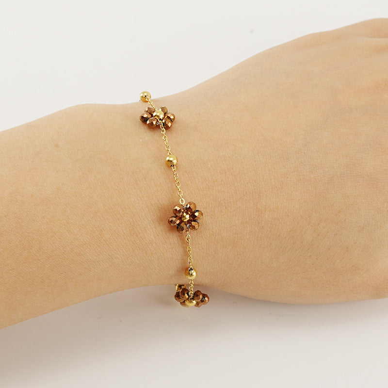 Versatile floral stainless steel bracelet for women with titanium steel necklace jewelry by eprolo, showcasing elegant floral design.