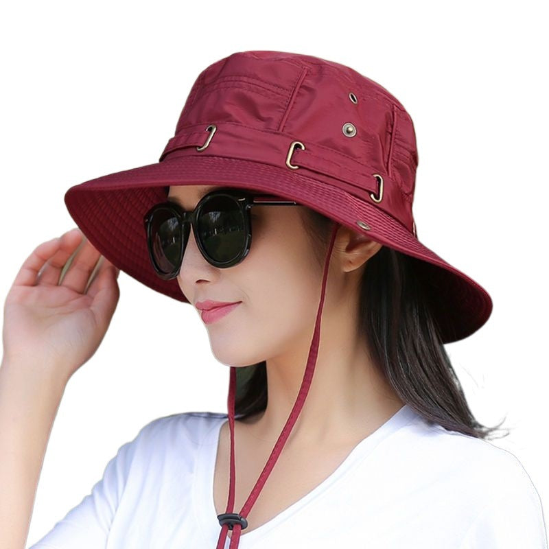 Black foldable sun hat with eight buttons, breathable fabric, suitable for head circumference 54-59cm, by eprolo.