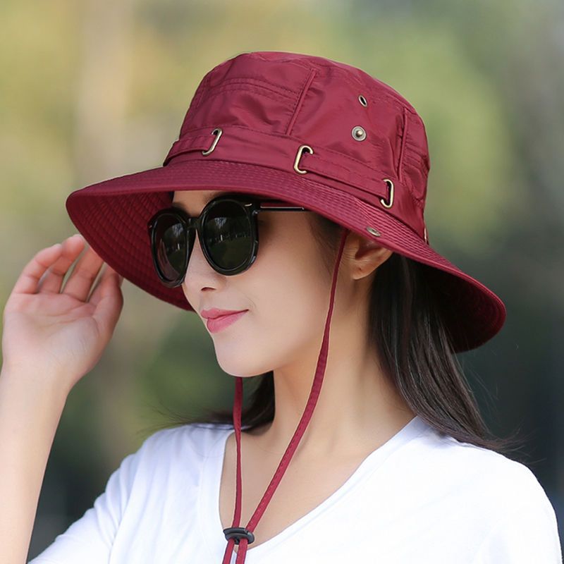 Black foldable sun hat with eight buttons, breathable material, suitable for head circumference 54-59cm, by eprolo.