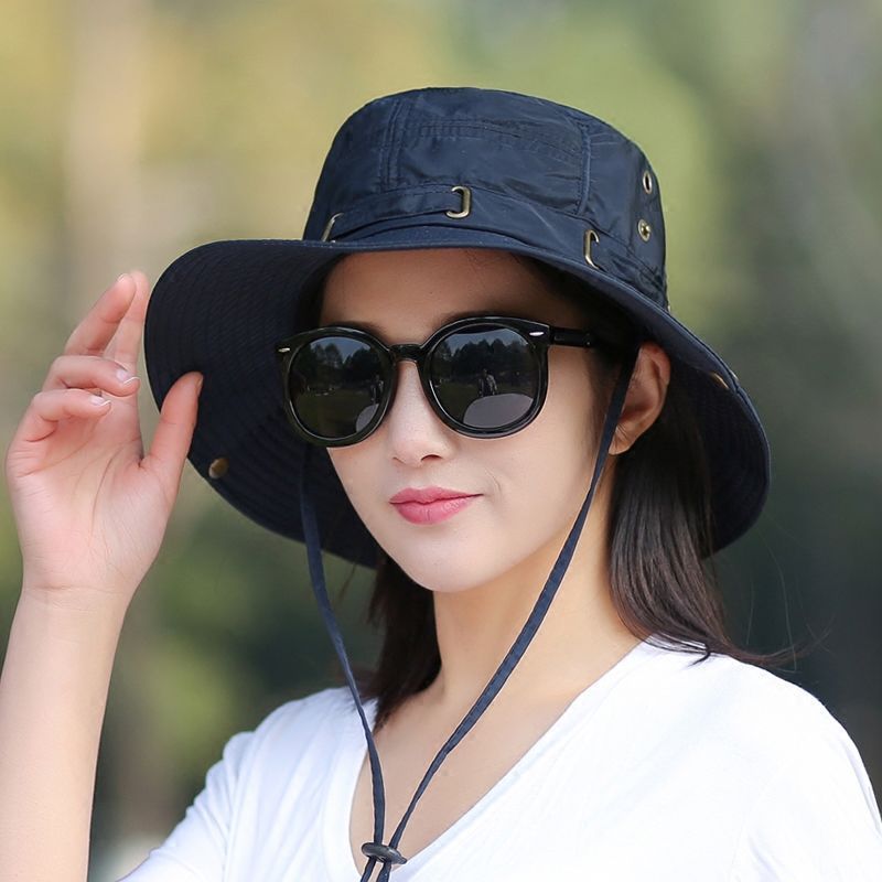 Black foldable sun hat with eight buttons, breathable fabric, fits head circumference 54-59cm, by eprolo