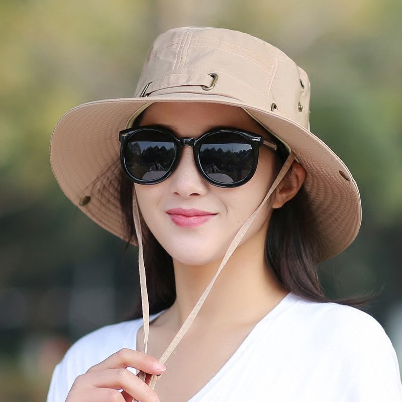 Black foldable sun hat with eight buttons and breathable fabric, suitable for head circumference 54-59cm by eprolo.