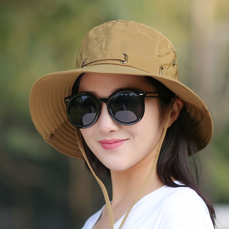 Black foldable sun hat by eprolo with eight buttons, breathable fabric, and adjustable head circumference 54-59cm.