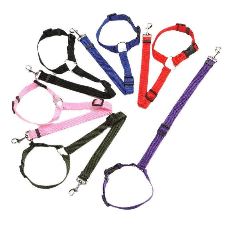 Black eprolo pet car safety belt ring for dogs, adjustable rear seat harness with lead for secure travel.