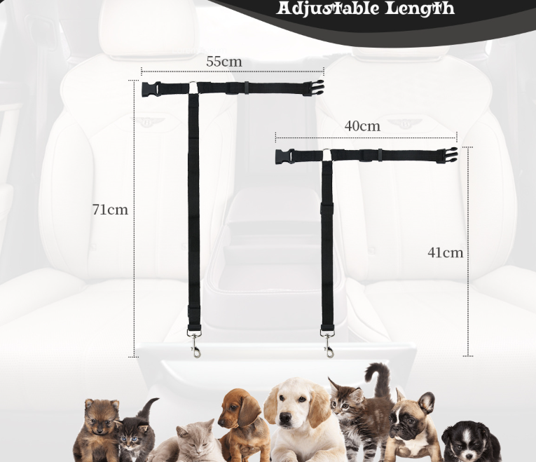 Black eprolo pet car safety belt ring on dog rear seat harness with adjustable lead for safe travel.