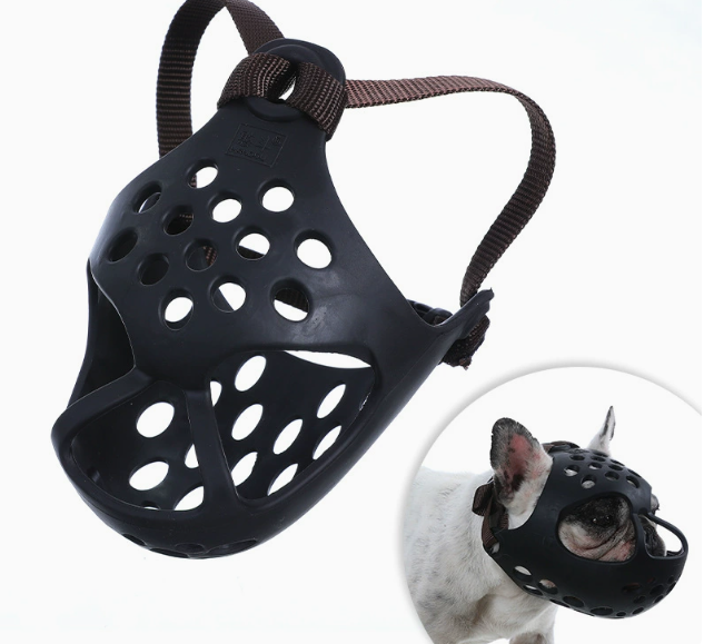 Eprolo black soft rubber short dog muzzle for Bull Terrier, Bulldog, Pug, prevents biting and eating randomly.