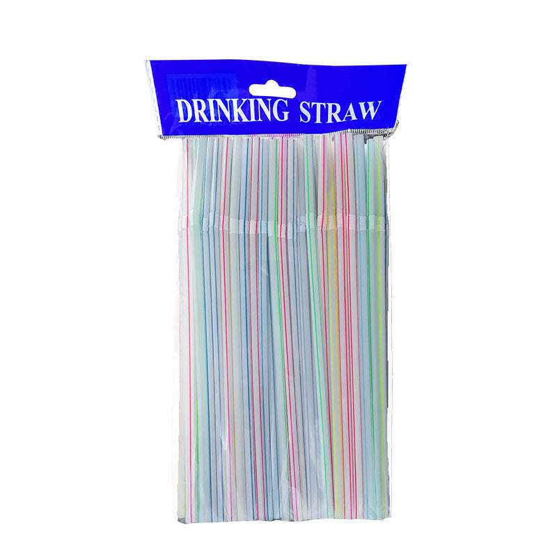 Colorful flexible plastic straws from eprolo, 100-pack, bendable and extra long with striped design for beverages.