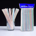 Colorful plastic flexible straws by eprolo, 100-pack, bendable and extra long, with vibrant stripe design for drinks.