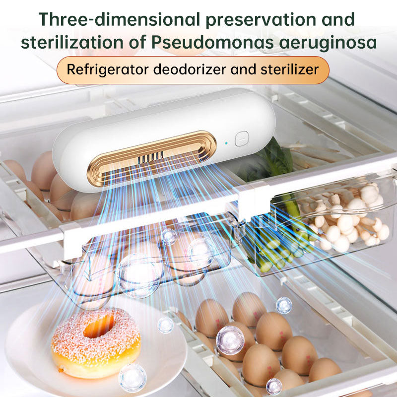 eprolo Ozoori rechargeable fridge deodorizer and odor eliminator for kitchen, freezer, and food storage, gold-colored compact device