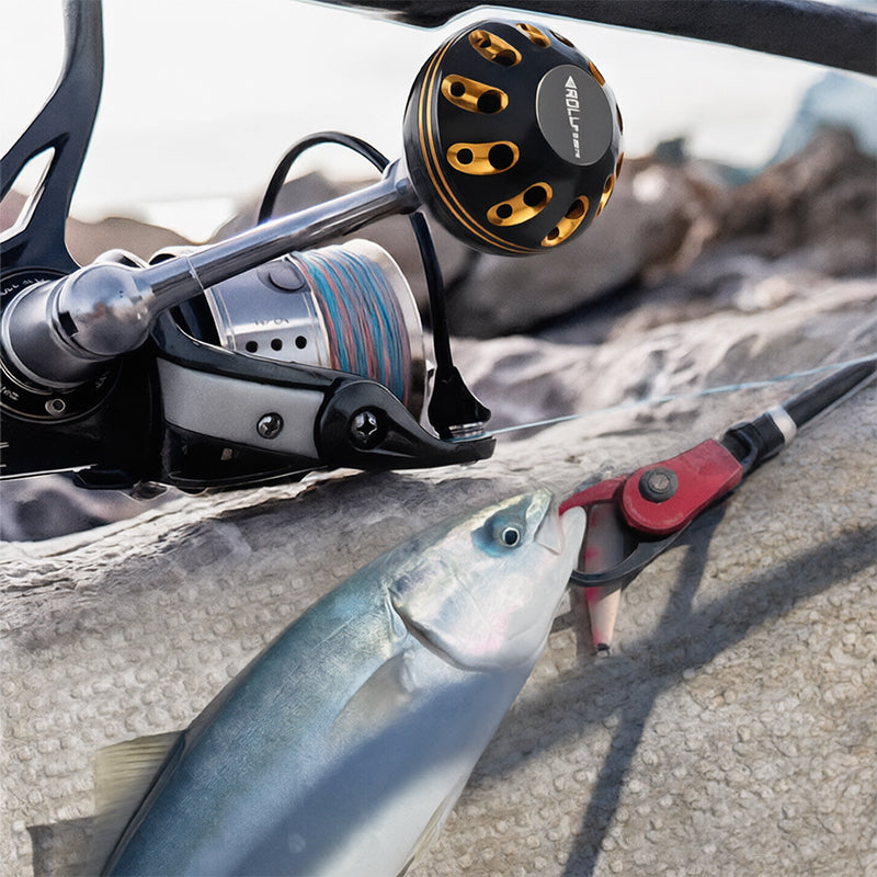 CNC aluminum fishing reel handle knob by eprolo, ergonomic metal crank grip for spinning and baitcasting reels, DIY modification part.