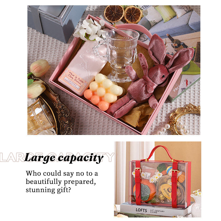 Pink clear acrylic jewelry gift box with portable pouch design, ideal for wedding or birthday presents by eprolo.