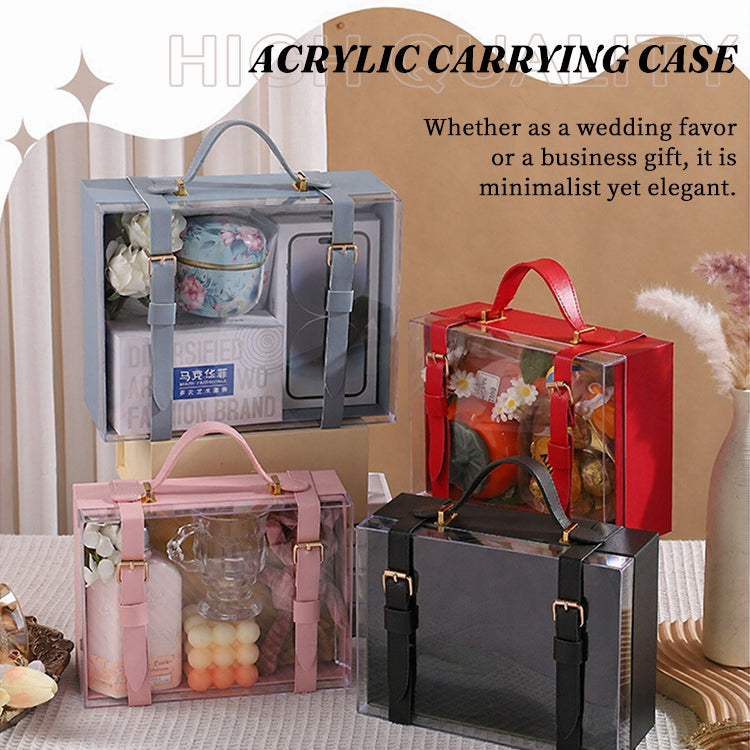 Pink clear acrylic jewelry gift box by eprolo, portable pouch bag for wedding or birthday gift packaging.