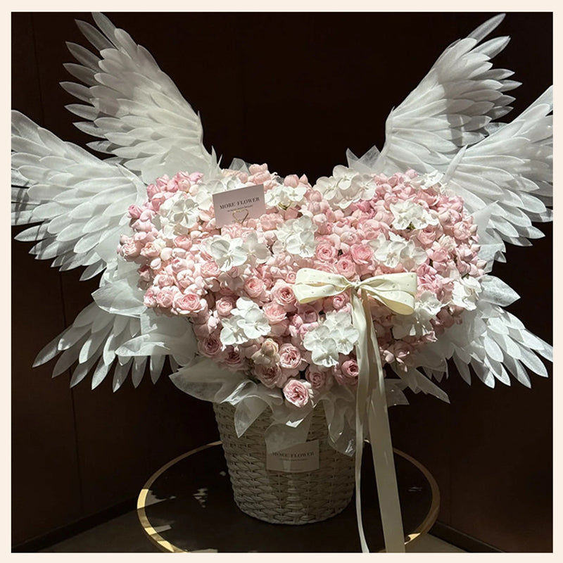 Motorized angel wings flower decoration DIY craft kit by eprolo for wedding and Valentine’s bouquet, featuring colorful floral accents.