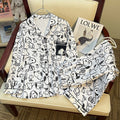 White long sleeve sleepwear set for women with sweet cartoon matching pajamas by eprolo, comfortable and cozy for bedtime.