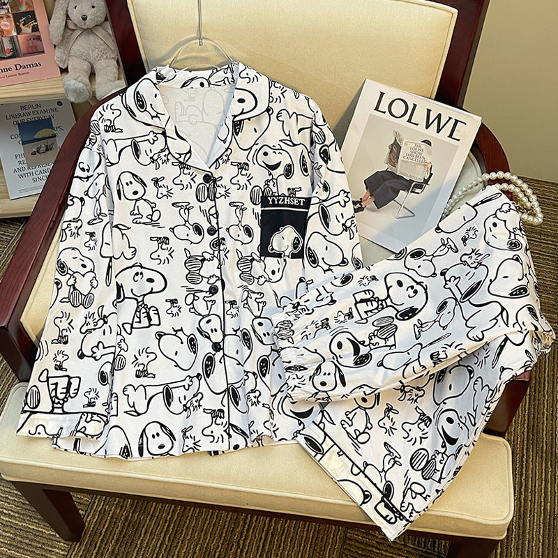 White long sleeve sleepwear set for women with sweet cartoon matching pajamas by eprolo, comfortable and cozy for bedtime.