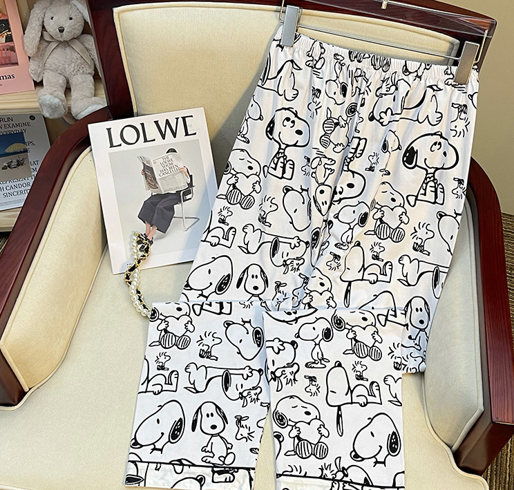 Eprolo long sleeve sleepwear set for women with sweet cartoon matching pajamas in white, comfortable and cozy for sleep and lounge.
