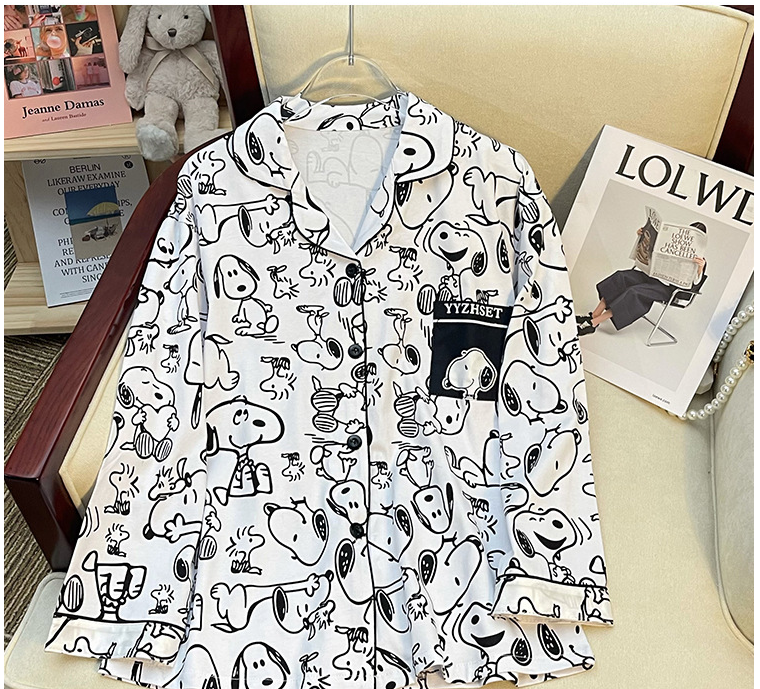 White long sleeve sleepwear set for women by eprolo featuring adorable cartoon matching pajamas for cozy nights.