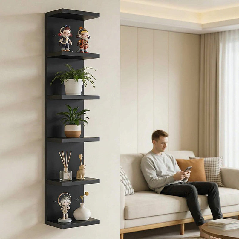 White 5-tier wall floating shelf by eprolo, 31.5 inches, wooden-style display rack for books, plants, and decorative items.