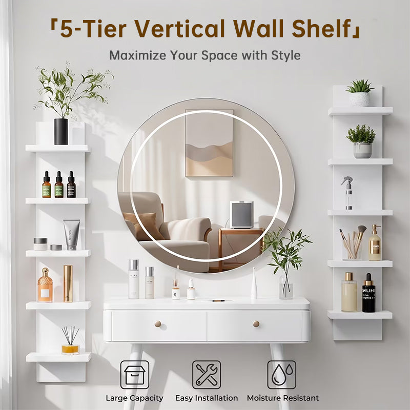 White 5-tier wall floating shelf by eprolo, 31.5 inches, wood-style display rack for books and plants mounted on a wall.