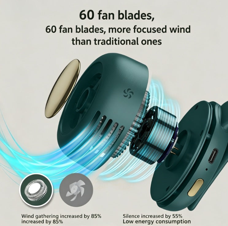 White eprolo portable clip-on mini fan with no blades, compact handheld design for waist or bag, ideal for personal cooling.