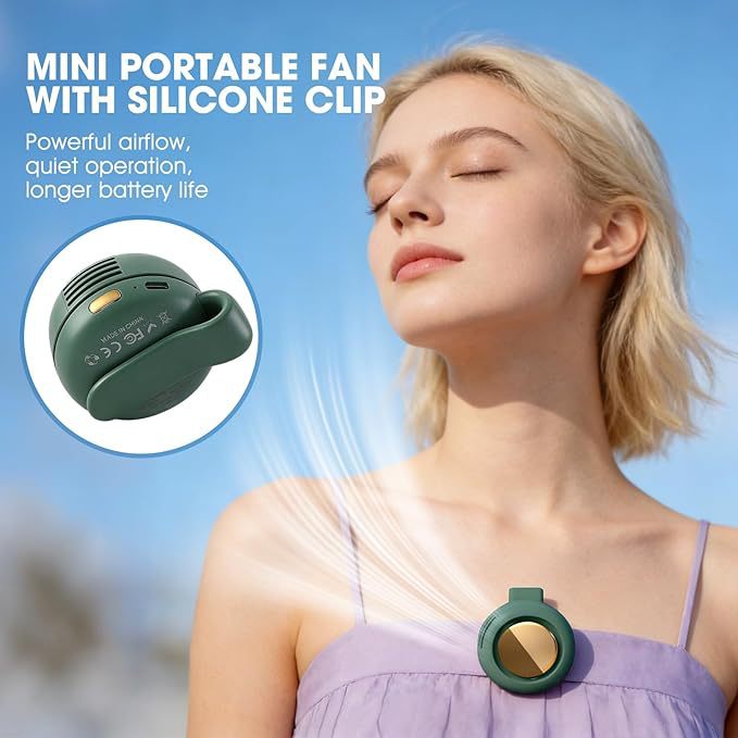 White eprolo portable clip-on mini bladeless fan, compact handheld fan suitable for waist or bag, ideal for travel or outdoor use.