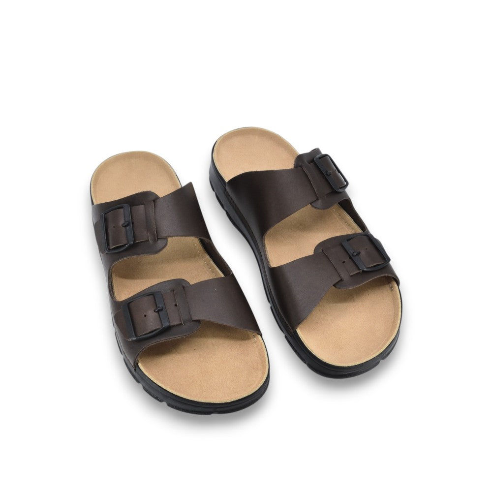 Dark brown Märt men's sandals by Omaking with open-toe design and adjustable straps, featuring comfortable sole and casual style.